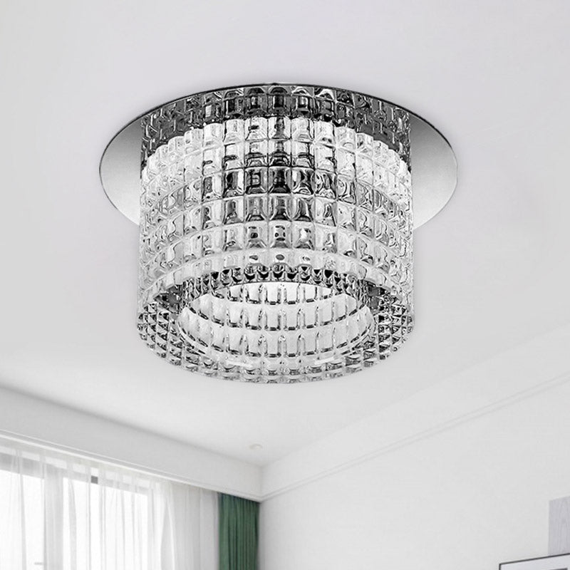 Prismatic Crystal Cylinder Ceiling Lamp - Modern Led Flush Mount Lighting In Warm/White Light