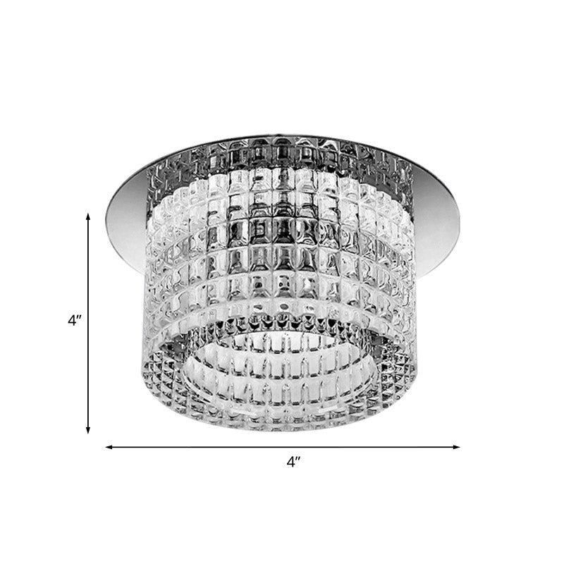 Prismatic Crystal Cylinder Ceiling Lamp - Modern Led Flush Mount Lighting In Warm/White Light