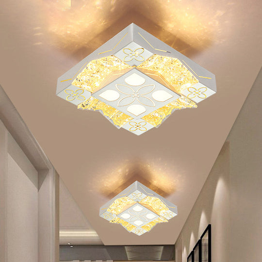 Minimalist Crystal Wavy Flush Led Light Fixture In White - Corridor Flower Pattern Mount Spotlight
