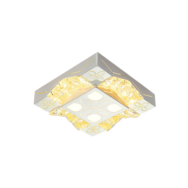 Minimalist Crystal Wavy Flush Led Light Fixture In White - Corridor Flower Pattern Mount Spotlight
