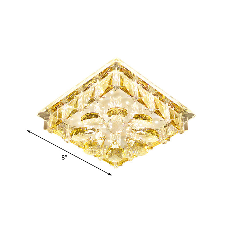 Contemporary Amber Crystal Flushmount Ceiling Lamp - Square Led Light Fixture For Stairs In