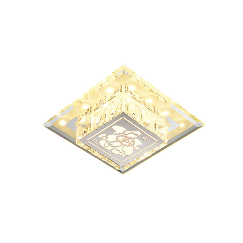 Contemporary Square Led Flush Light With Crystalline Facets In Chrome Elegant Flower Pattern