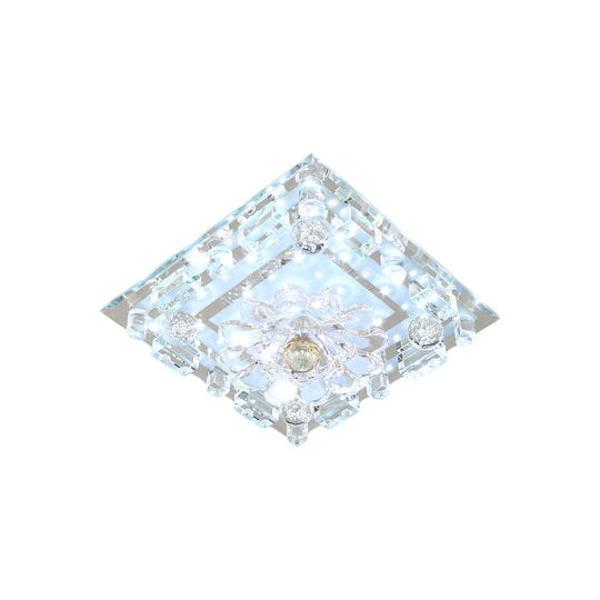 Modern Flush Mount Led Ceiling Light With Clear Crystal Square Design And Scalloped Shade In