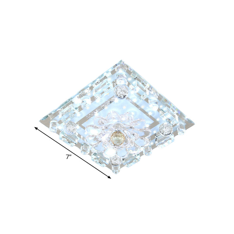 Modern Flush Mount Led Ceiling Light With Clear Crystal Square Design And Scalloped Shade In