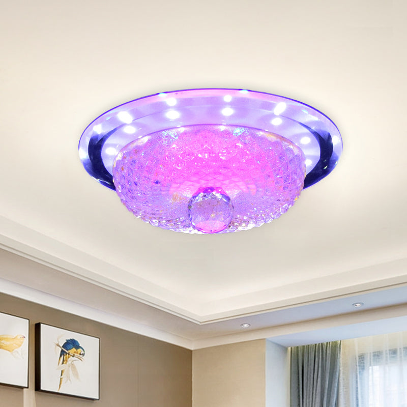 Modern Prismatic Crystal Led Flush Ceiling Light Fixture - Tan/Silver Bowl Design