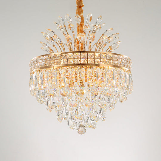 Contemporary Crystal Chandelier - Gold 9 Bulbs Pendant Light For Bedroom