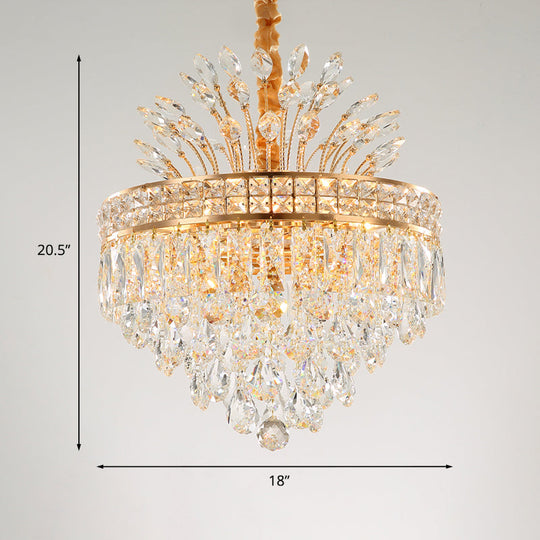 Contemporary Crystal Chandelier - Gold 9 Bulbs Pendant Light For Bedroom