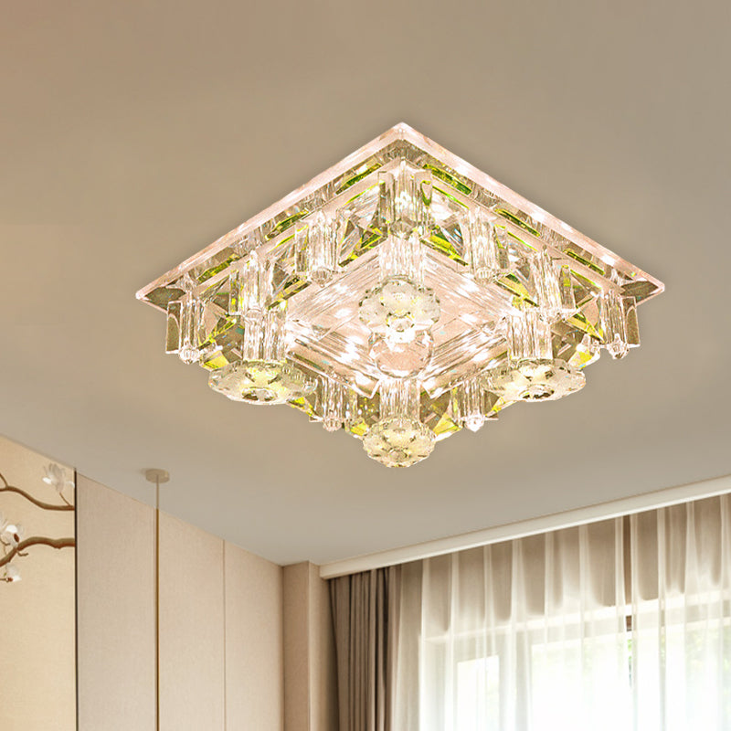 Modern Led Crystal Flush Mount Ceiling Light In Yellow/Purple - Corridor Lighting Fixture