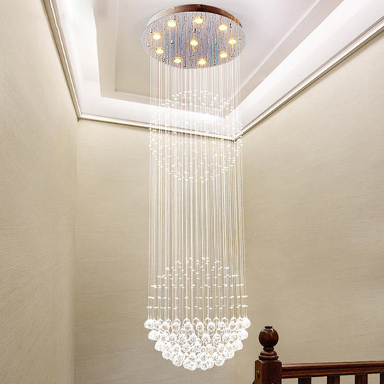 Contemporary Silver Crystal Ceiling Light Fixture - Flush Mount 10 Lights