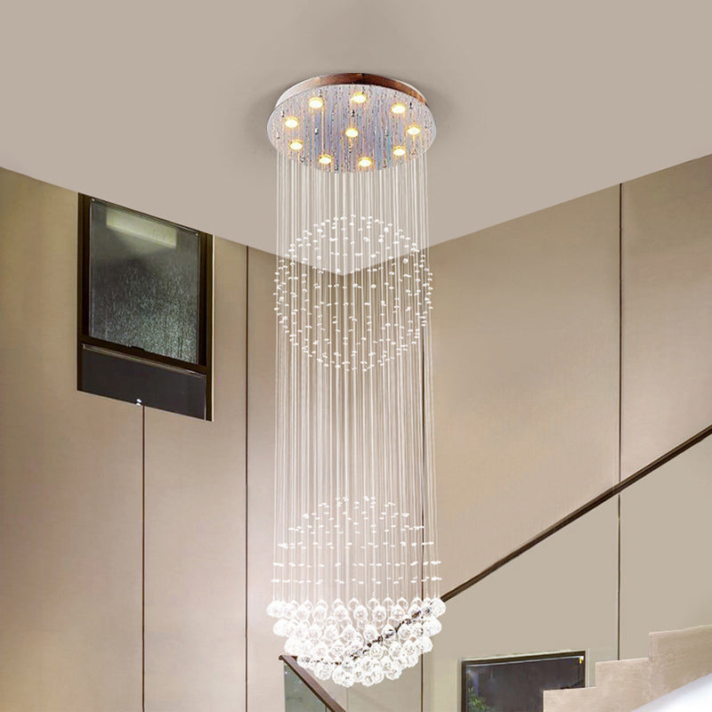 Contemporary Silver Crystal Ceiling Light Fixture - Flush Mount 10 Lights