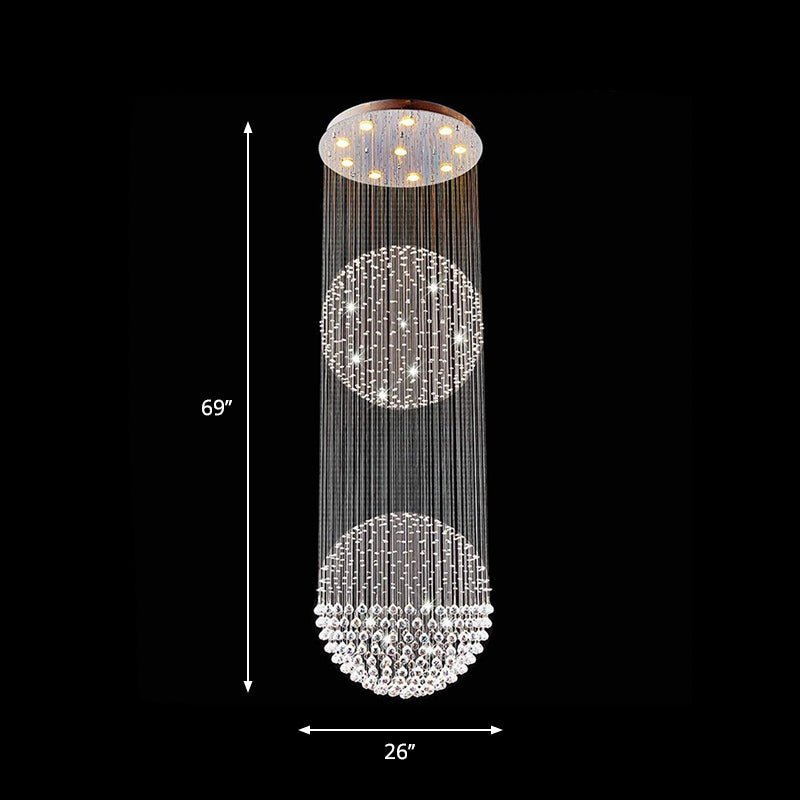 Contemporary Silver Crystal Ceiling Light Fixture - Flush Mount 10 Lights