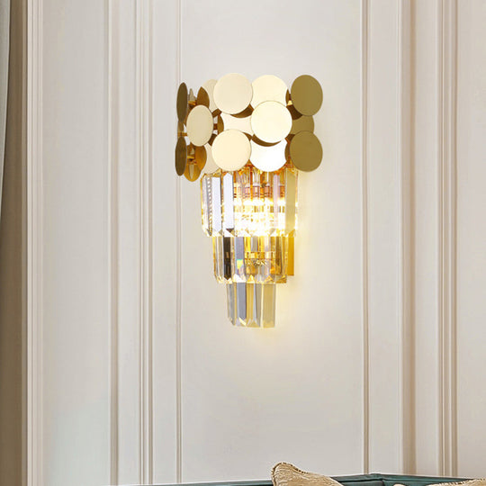 Modern Wall Sconce With Tiered Crystal Shade In Gold For Living Room