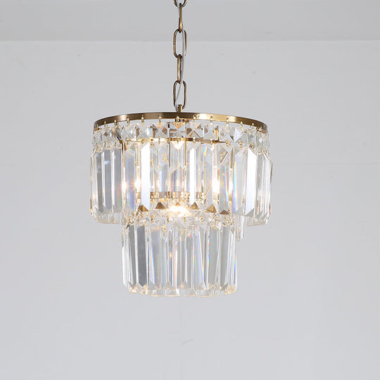 Rustic Crystal Pendant Light With 2 Layers And 1 Gold Head – Perfect For Dining Rooms’.