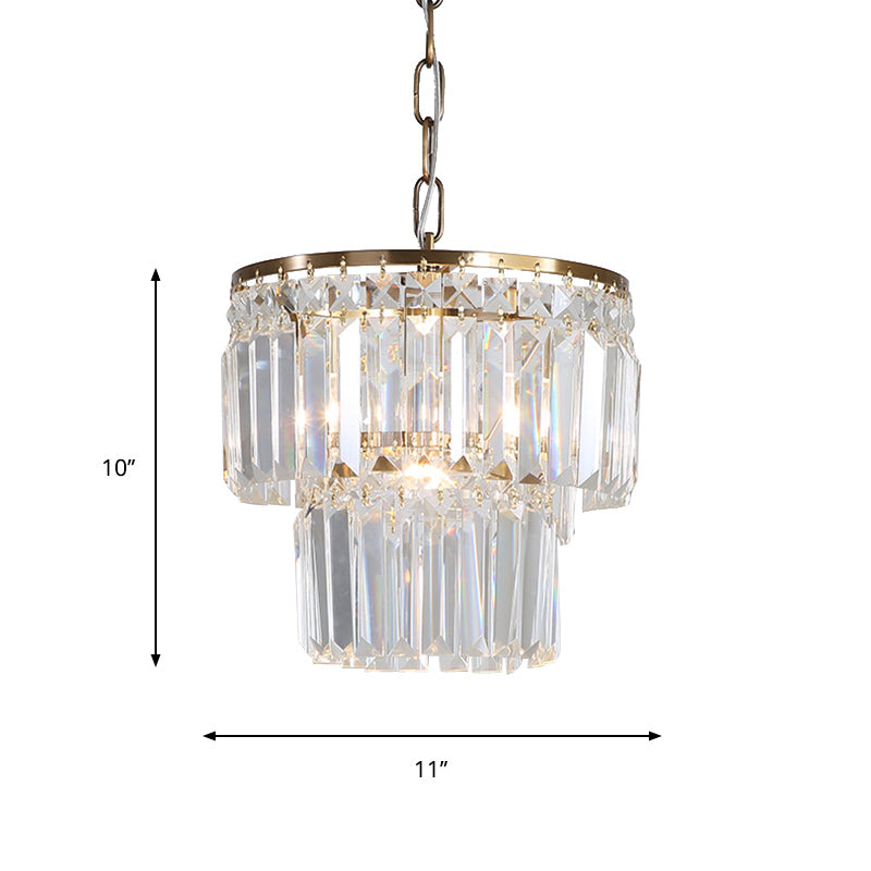 Rustic Crystal Pendant Light With 2 Layers And 1 Gold Head – Perfect For Dining Rooms’.