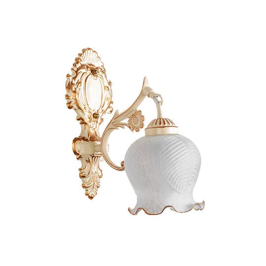 Traditional White Glass Wall Sconce 1/2-Bulb Flower Light Fixture For Living Room