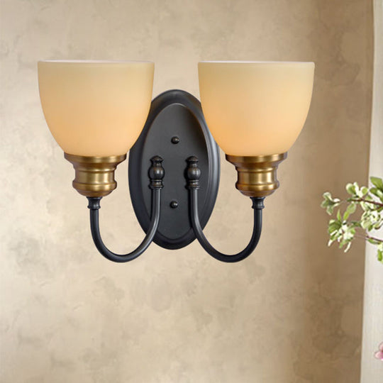 Frosted Glass Black Wall Lamp Bud - Countryside Light With Metal Gooseneck Arm