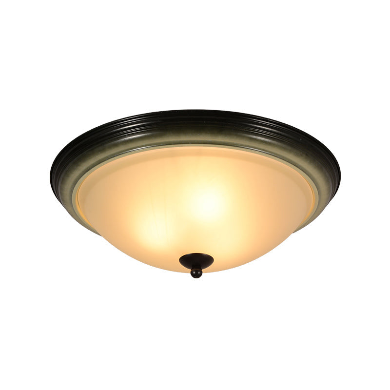 Traditional Dome Flush Mount Light With Frosted Glass 3 Heads Black For Living Room - 16’/19.5’ W