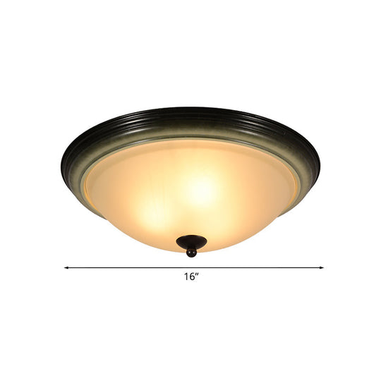Traditional Dome Flush Mount Light With Frosted Glass 3 Heads Black For Living Room - 16’/19.5’ W