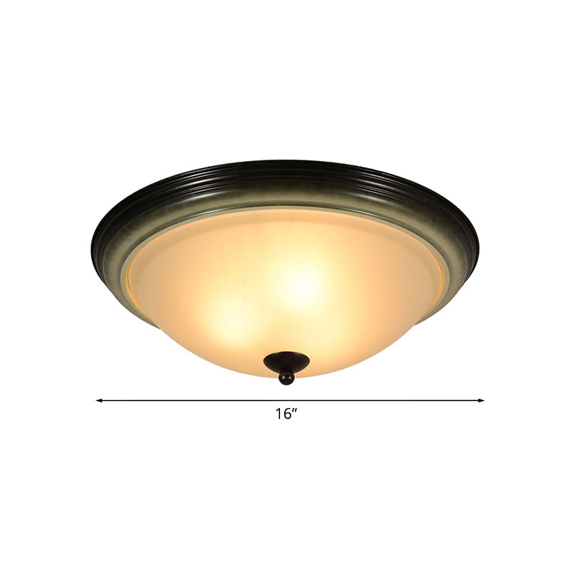 Traditional Dome Flush Mount Light With Frosted Glass 3 Heads Black For Living Room - 16/19.5 W