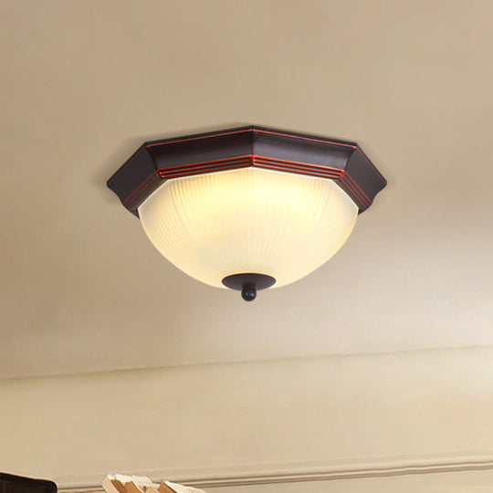 Retro Prismatic White Glass Octagon Flush Mount Ceiling Light - 3-Light Black