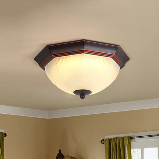 Retro Prismatic White Glass Octagon Flush Mount Ceiling Light - 3-Light Black