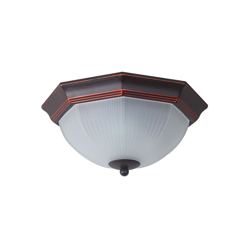 Retro Prismatic White Glass Octagon Flush Mount Ceiling Light - 3 - Light Black
