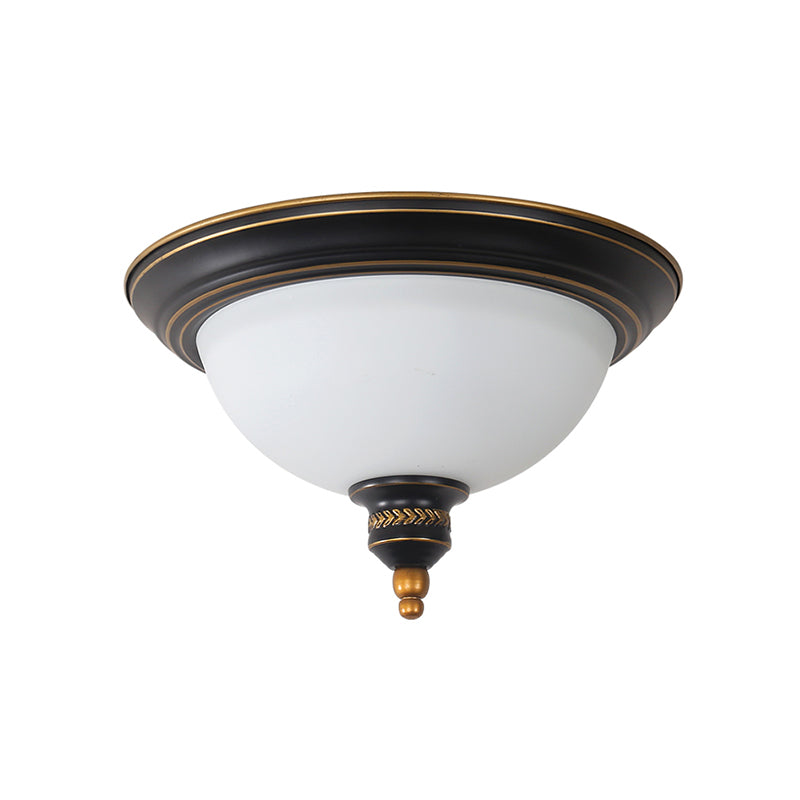Black Dome Flush Mount Ceiling Light With Traditional Opal Glass And 3 Bulbs – Perfect For Living