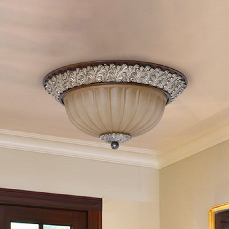 Frosted Glass Dome Ceiling Light Vintage Flush Mount Lamp For Dining Room With 2-Bulb - Beige
