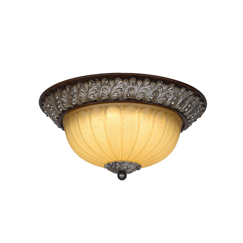 Frosted Glass Dome Ceiling Light Vintage Flush Mount Lamp For Dining Room With 2-Bulb - Beige