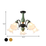 Gold/Black Floral Semi Mount Opal Glass Ceiling Lamp With 3/5 Traditional Lighting Heads - Perfect