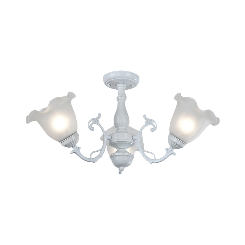 3/5 - Light Floral Semi - Flush Ceiling Light - Countryside White/Black Finish With Cream Glass