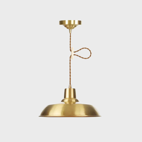 Gold Metallic Adjustable Suspension Pendant Light With Warehouse Barn Shade
