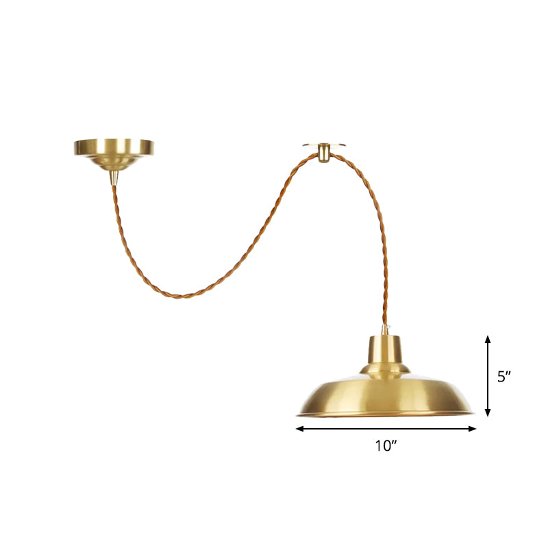 Gold Metallic Adjustable Suspension Pendant Light With Warehouse Barn Shade
