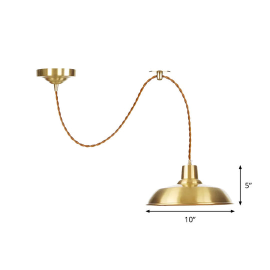 Gold Metallic Adjustable Suspension Pendant Light With Warehouse Barn Shade