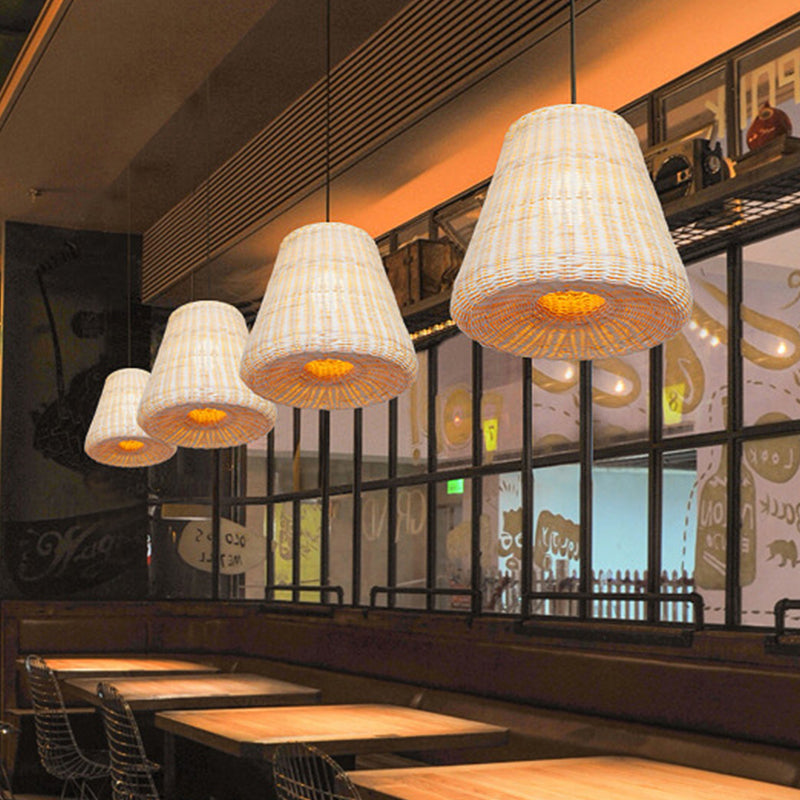 Bamboo Asia Pendant Light - Khaki Suspension Fixture For Dining Table