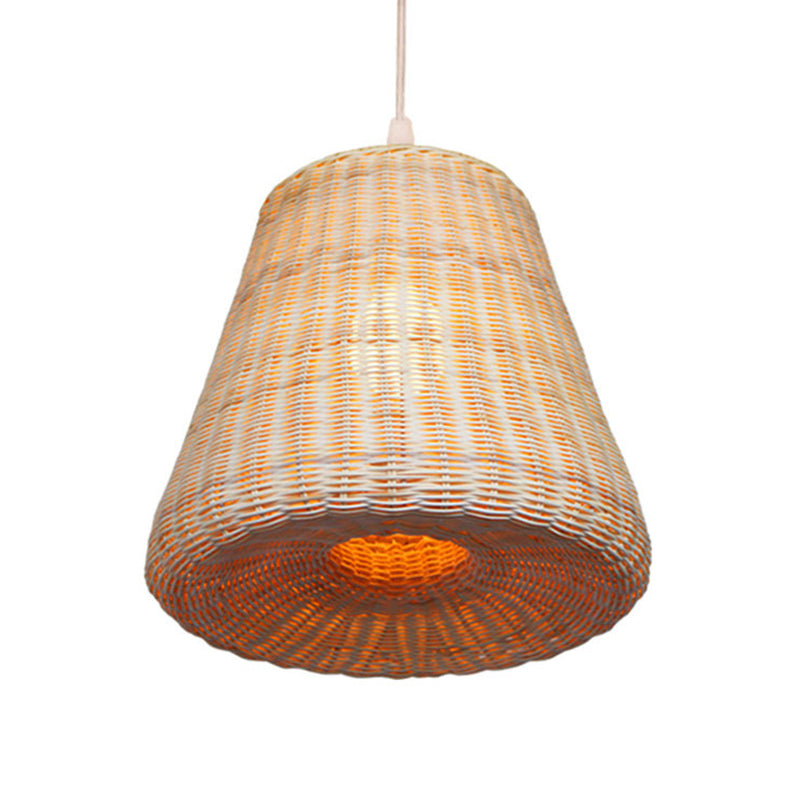 Bamboo Asia Pendant Light - Khaki Suspension Fixture For Dining Table