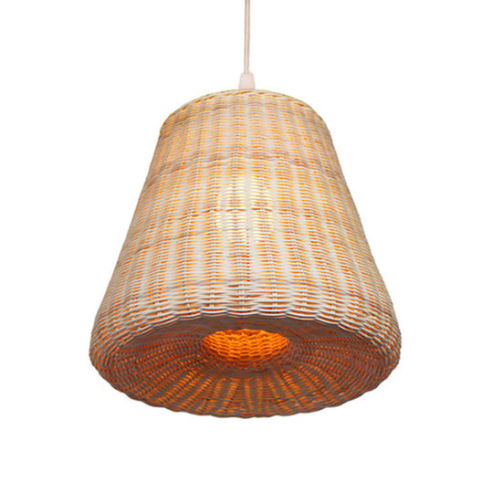 Bamboo Asia Pendant Light - Khaki Suspension Fixture For Dining Table