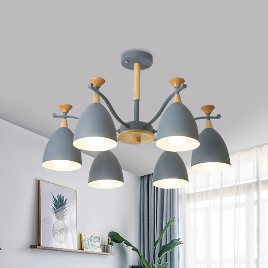 Contemporary Cone Chandelier Pendant Light - Metal 3/6/8 Lights Grey/White/Green Bedroom Lighting