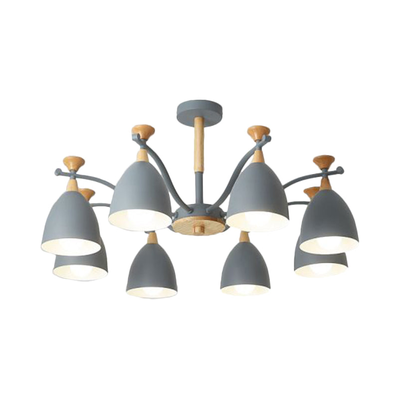 Contemporary Cone Chandelier Pendant Light - Metal 3/6/8 Lights Grey/White/Green Bedroom Lighting