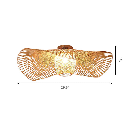 Bamboo Weave Clothing Store Ceiling Light Fixture - Modern & Stylish Floppy Hat Design 1 - Light