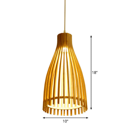 Bamboo Strip Japanese Pendant Lamp - 1-Light Beige Ceiling Light For Tea House