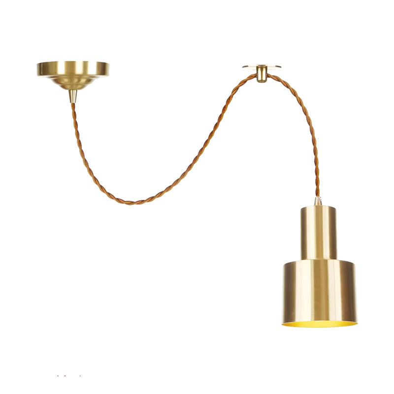 Industrial Gold Metallic Cylinder Pendant Light With Adjustable Ceiling Hang