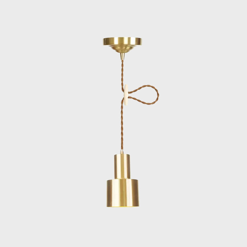 Industrial Gold Metallic Cylinder Pendant Light With Adjustable Ceiling Hang