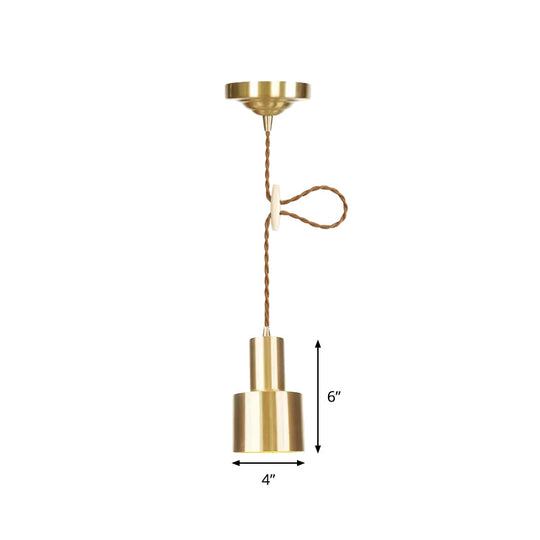 Industrial Gold Metallic Cylinder Pendant Light With Adjustable Ceiling Hang