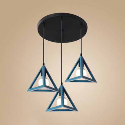 Retro Triangle Pendant Ceiling Light - Stylish Metallic 3-Head Suspension Lamp Blue / Round