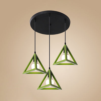 Retro Triangle Pendant Ceiling Light - Stylish Metallic 3-Head Suspension Lamp Green / Round