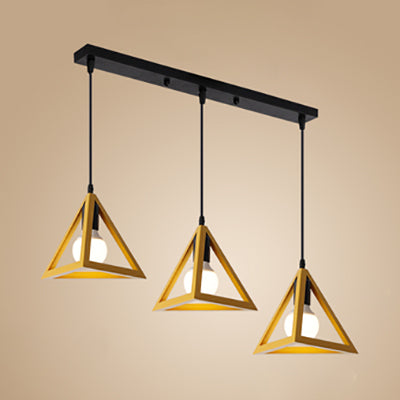 Stylish Retro Pendant Ceiling Light With Metallic Red/Yellow Triangle Design - 3 Heads Foyer