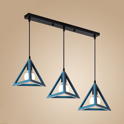 Retro Triangle Pendant Ceiling Light - Stylish Metallic 3-Head Suspension Lamp Blue / Linear