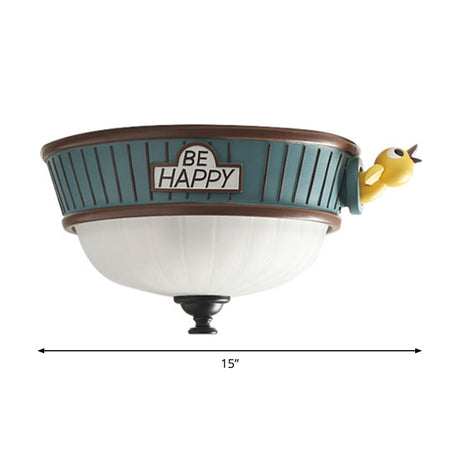 Green Resin Dome Flush Mount Ceiling Light Fixture - 3 Lights Ideal For Bedroom