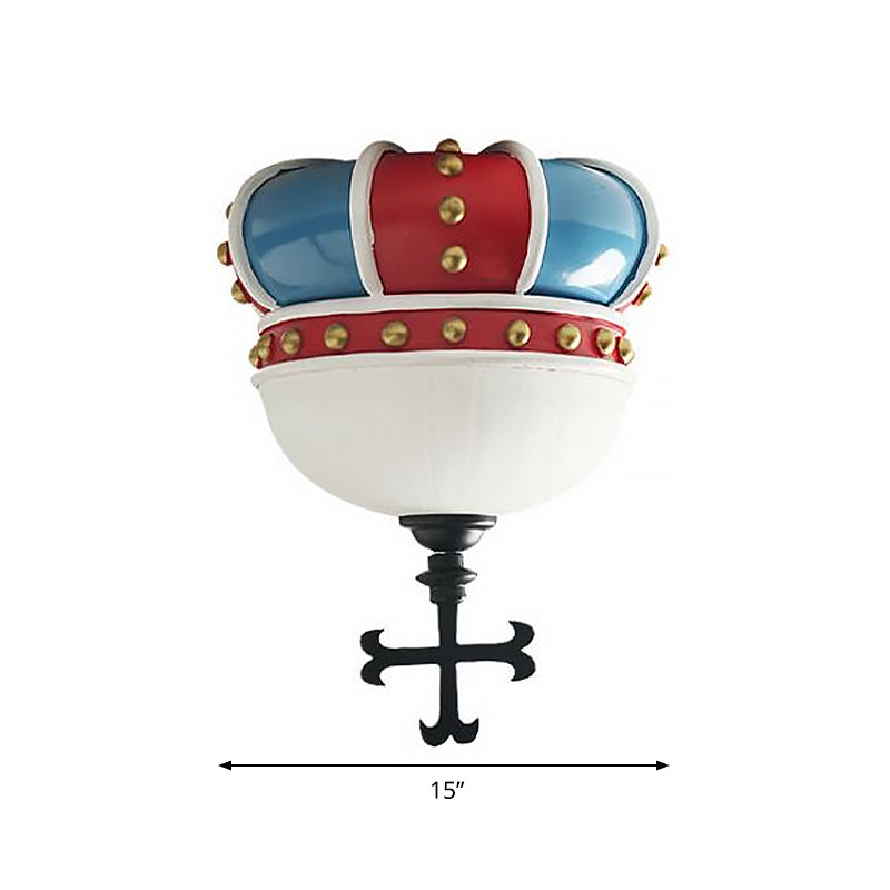 Kids Crown Flushmount Lighting - 2 - Light Ceiling Fixture For Bedroom In Red & Blue